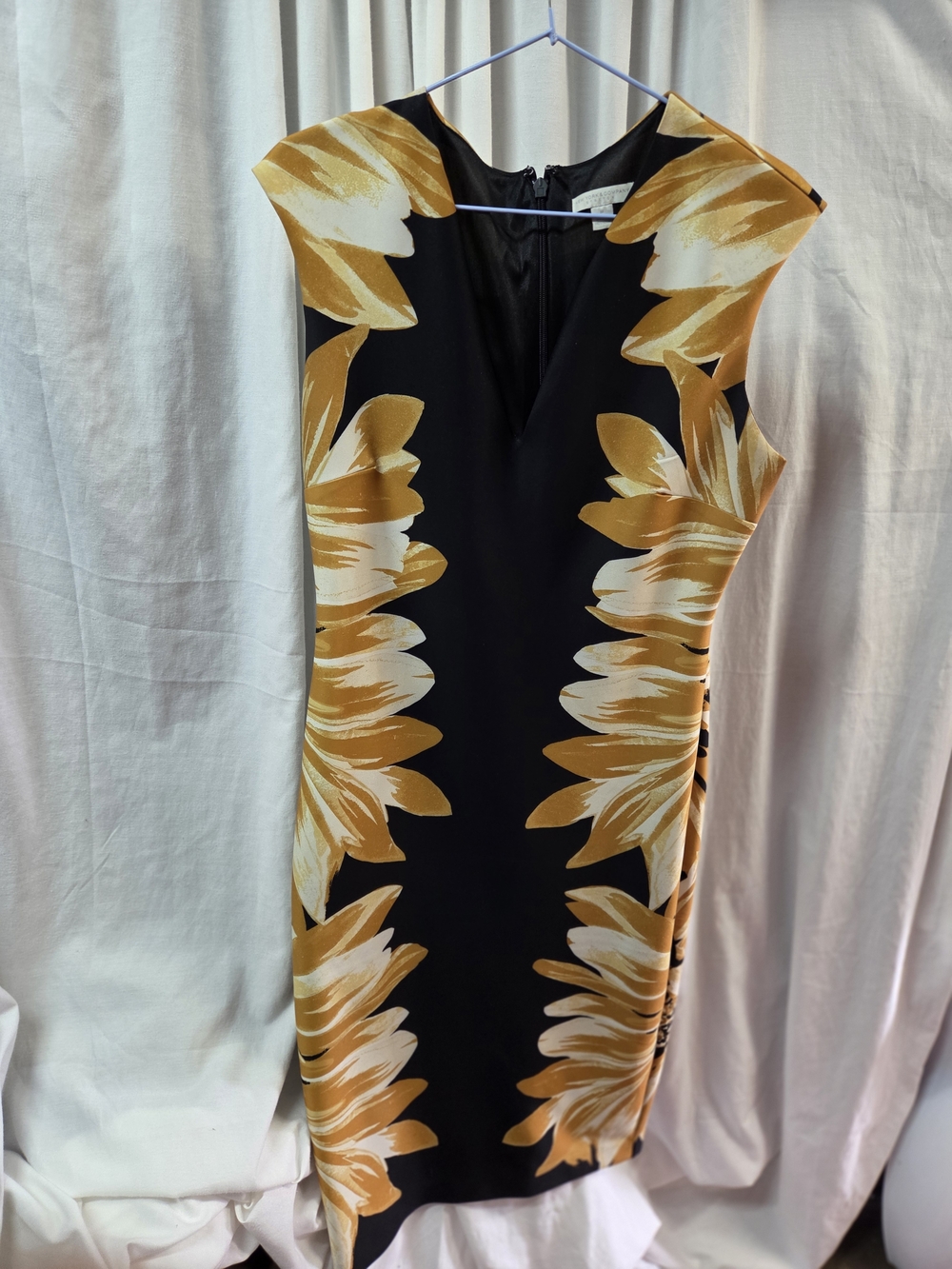 Black and Mustard Floral Sheath Dress